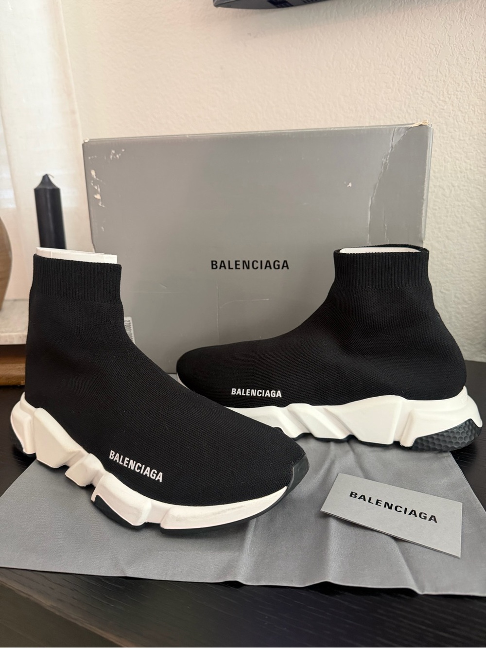 Balenciaga Black and White Speed Sock Sneakers